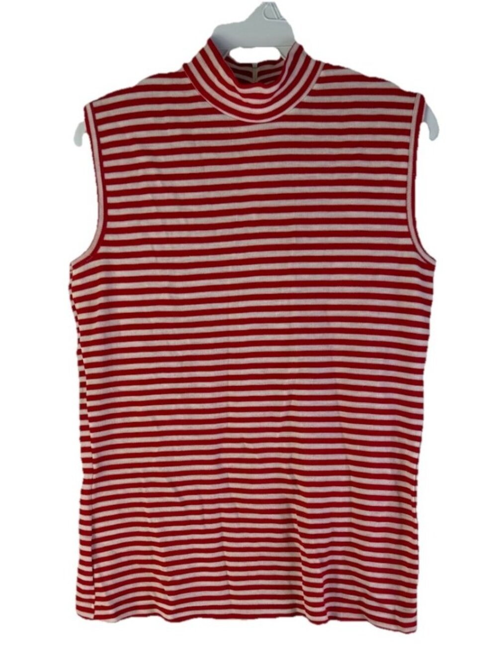 Vintage 70s Macys Mod Micro Stripe Sleeveless Turtleneck Shirt Top Red
